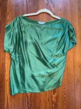 Amanda Uprichard Green Elroy Satin Short Sleeve Top